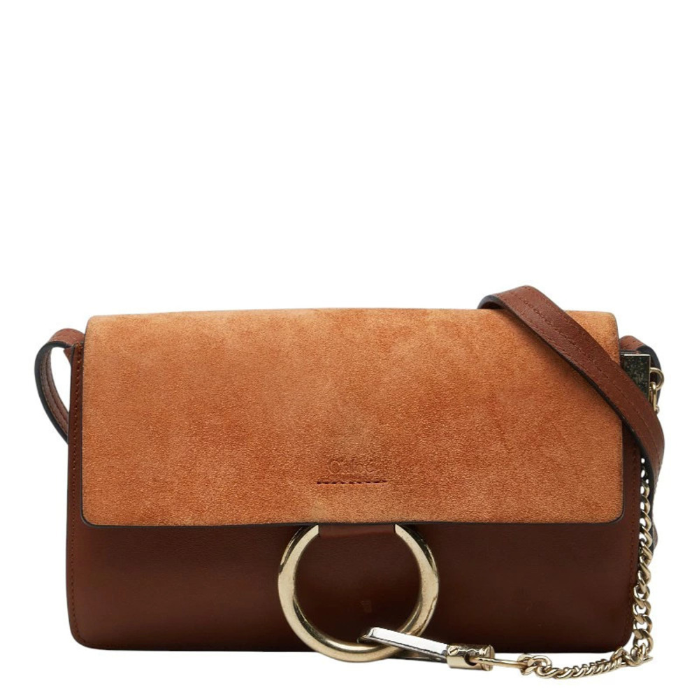 Chloe Faye Crossbody Shoulder Bag Leather Suede Brown